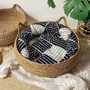 Cama Cesto para Gatos em Fibra Natural com Almofada – Snouty™ | Aconchego, Estilo e Conforto Natural