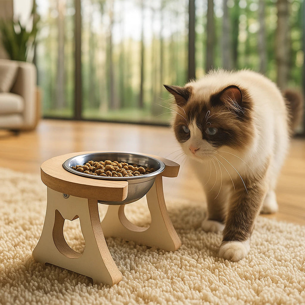 Comedouro Elevado Ergonômico com Tigela Inox 250ml para Gatos e Pets Pequenos Bowli™