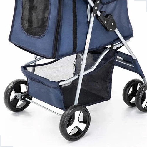 Carrinho Pet Dobrável Grande com Ventilação e Freio para Cachorro e Gato TravelGo™