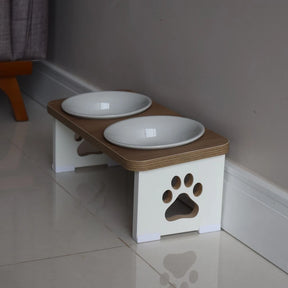 Comedouro Duplo Elevado Ergonômico em MDF 15mm com Tigela Inox ou Porcelana para Cachorro e Gato Madeccor™
