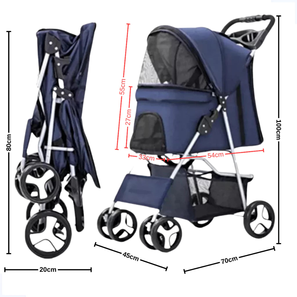 Carrinho Pet Dobrável Grande com Ventilação e Freio para Cachorro e Gato TravelGo™