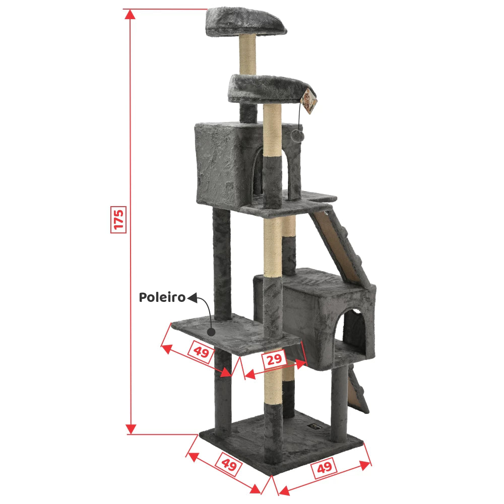Arranhador Torre Multinível Luxuoso com Casas e Poleiros para Cachorro e Gato 175cm Grupo Melinda™