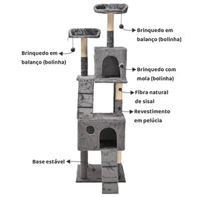 Arranhador Torre Multinível Luxuoso com Casas e Poleiros para Cachorro e Gato 175cm Grupo Melinda™
