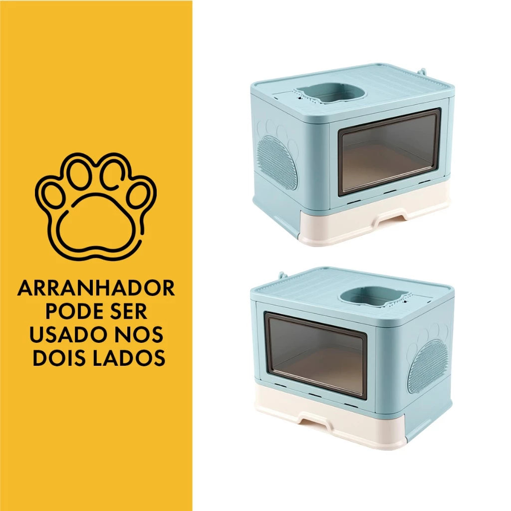 Caixa de Areia Premium Fechada com Entrada Superior e Arranhador – Snouty™ | Mais Limpeza e Zero Odor