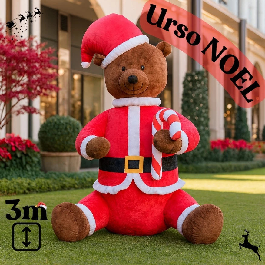 Urso Noel Inflável Gigante 3m com Luzes LED e Inflador Embutido Bivolt GlowBear™