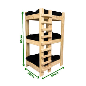 Cama Treliche Madeira Maciça 3 Andares com Colchão Lavável para Cachorro e Gato Woodzy™