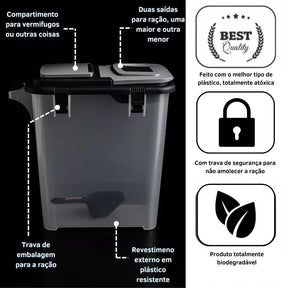 Porta Ração Hermético até 15kg com Vedação Completa e Pá Dosadora – Mecpet™ | Proteção Total e Organização