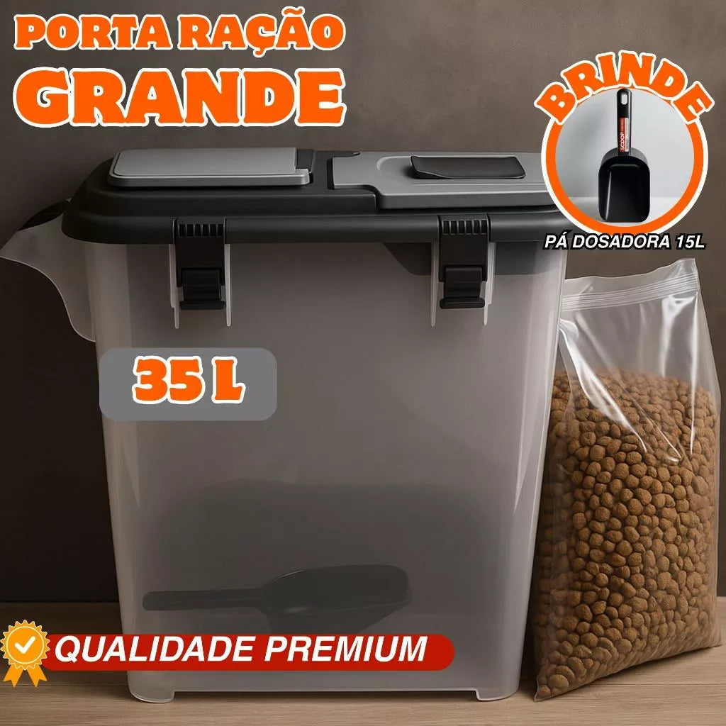 Porta Ração Hermético até 15kg com Vedação Completa e Pá Dosadora – Mecpet™ | Proteção Total e Organização