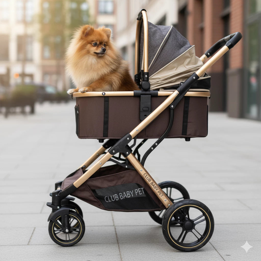 Carrinho Pet 3 em 1 Dobrável com Amortecedor e Rodas 360° para Cachorro e Gato Unique™
