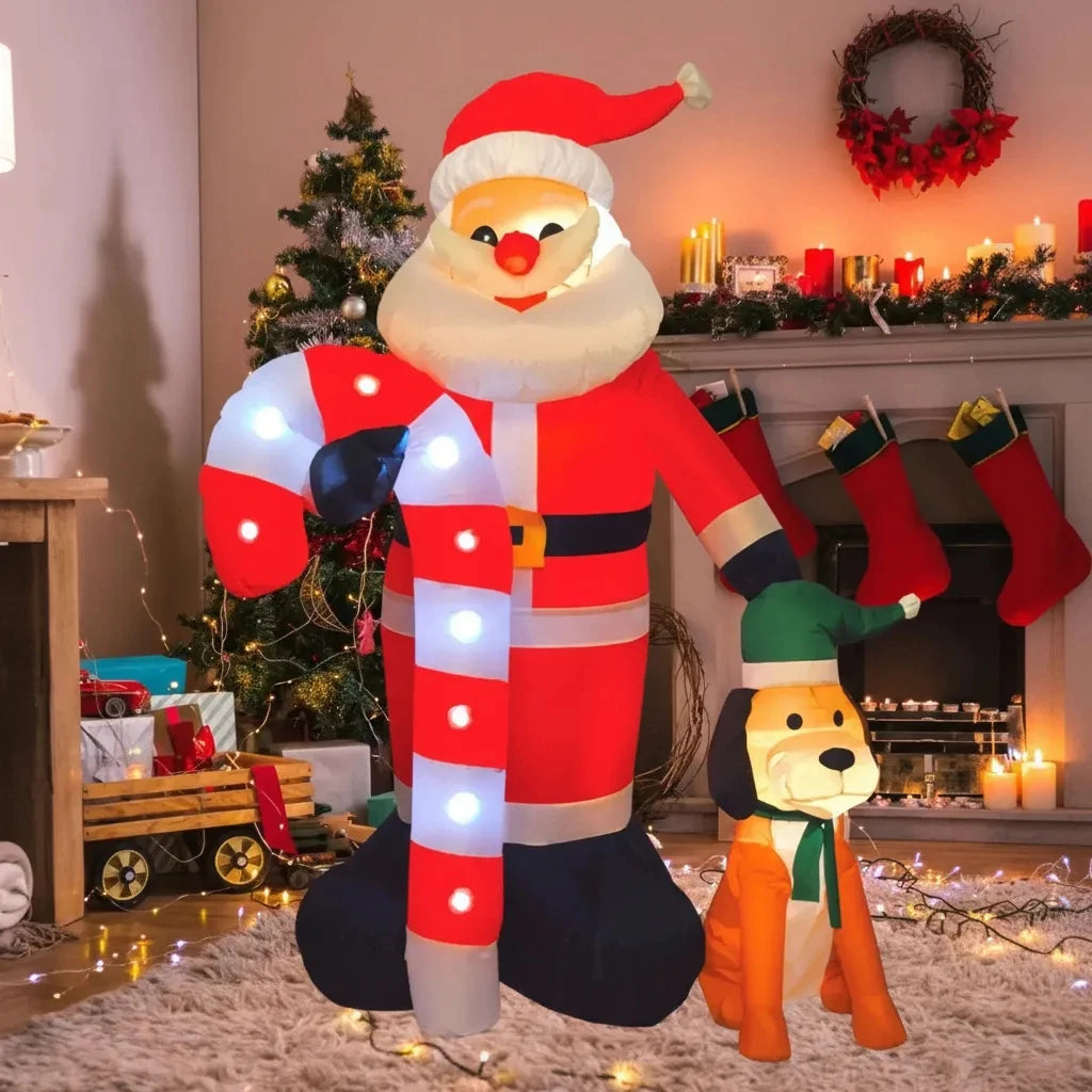 Papai Noel Inflável Gigante 2m com Cachorro LED Bivolt para Jardim e Varanda