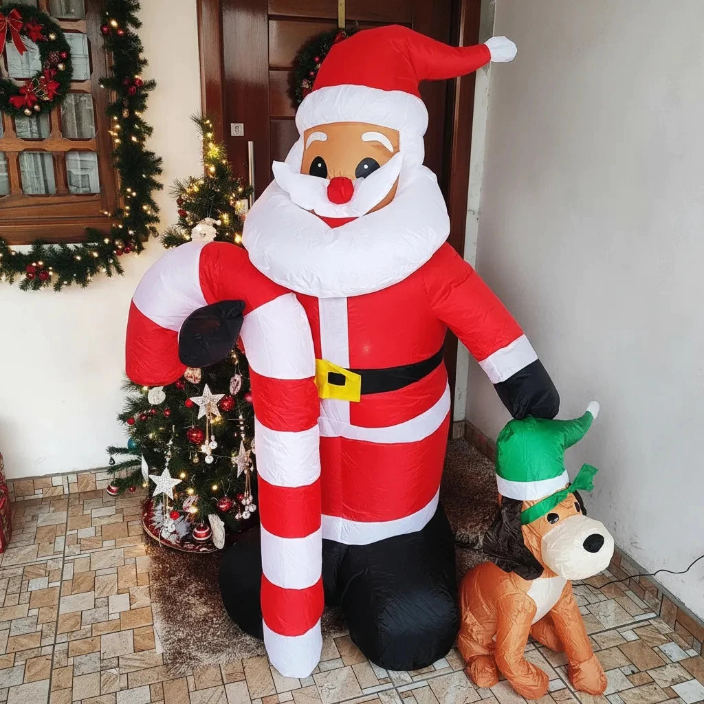 Papai Noel Inflável Gigante 2m com Cachorro LED Bivolt para Jardim e Varanda