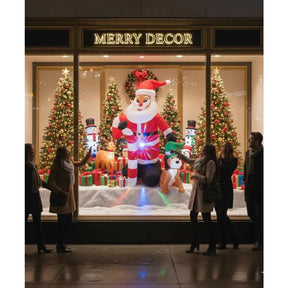 Papai Noel Inflável Gigante 2m com Cachorro LED Bivolt para Jardim e Varanda