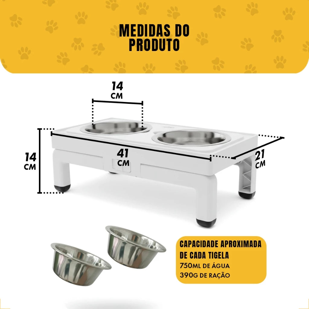 Comedouro Bebedouro Duplo Ajustável Inclinado 750ml Branco – Lupzy™ | Mais Conforto e Digestão Saudável