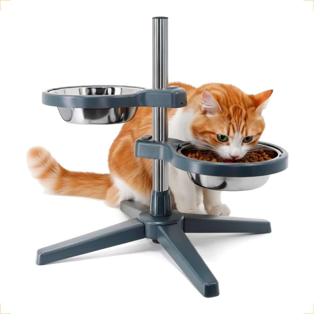 Comedouro Bebedouro Duplo Elevado Ajustável Inox 1L – Lupzy™ | Postura Saudável e Mais Conforto