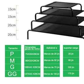 Cama Pet Suspensa Impermeável Elevada para Verão e Viagem – CoolLift™ Conforto Respirável até 80kg