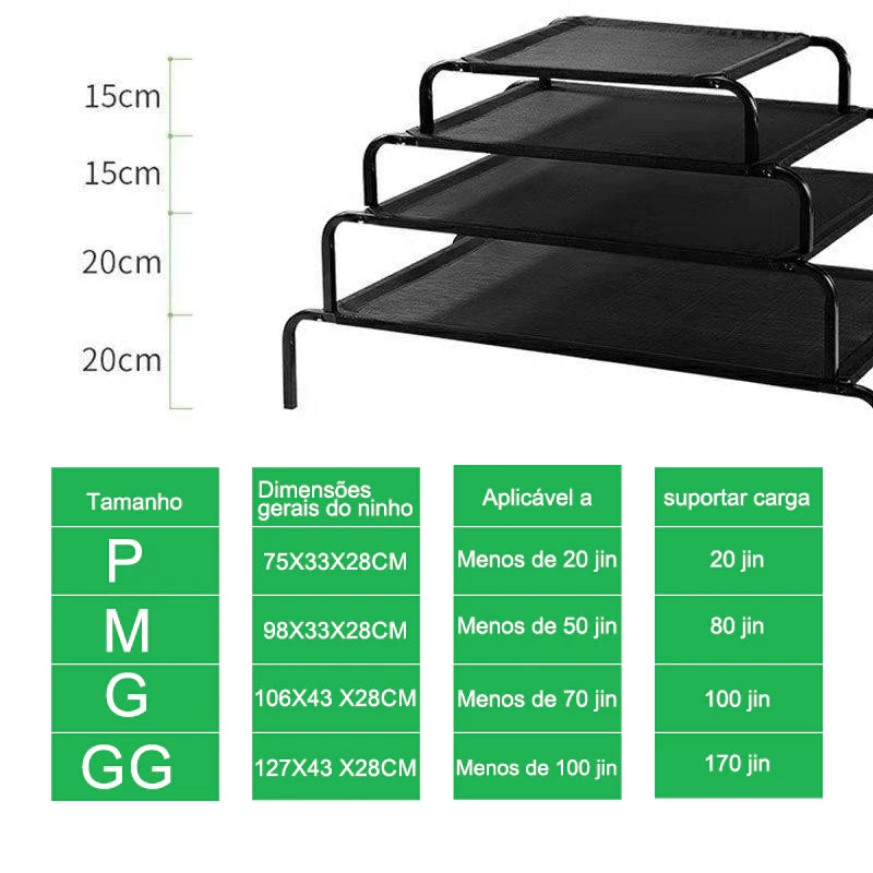 Cama Pet Suspensa Impermeável Elevada para Verão e Viagem – CoolLift™ Conforto Respirável até 80kg
