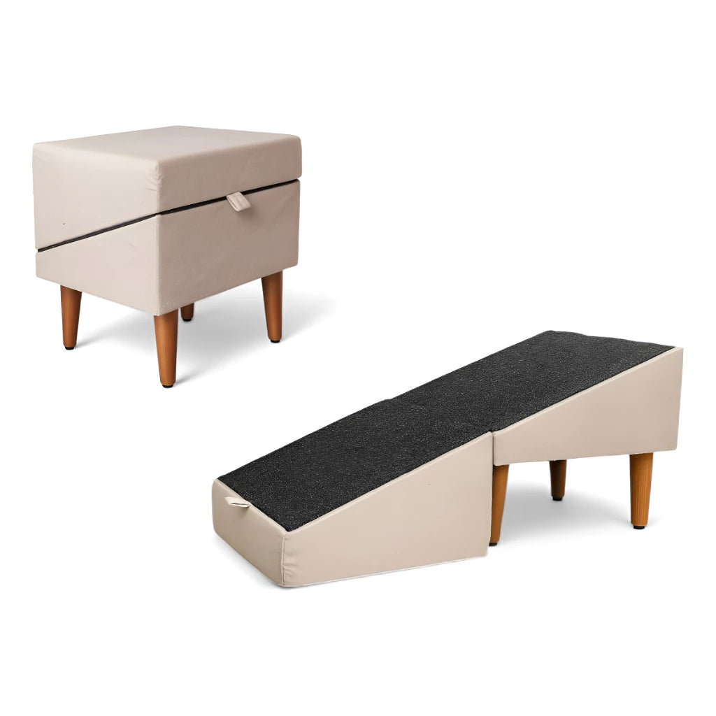 Rampa Escada Vira Puff Pet 2em1 em Suede Antiderrapante – Snouty™ | Acesso Seguro e Conforto Diário
