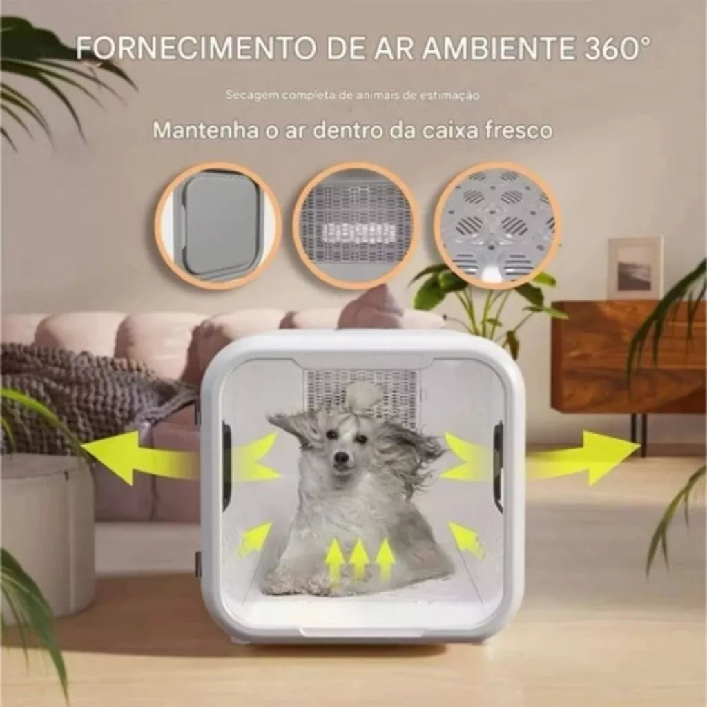 Caixa de Secagem Automática Ultra Silenciosa 360° para Cachorro e Gato 127V SmartDry™