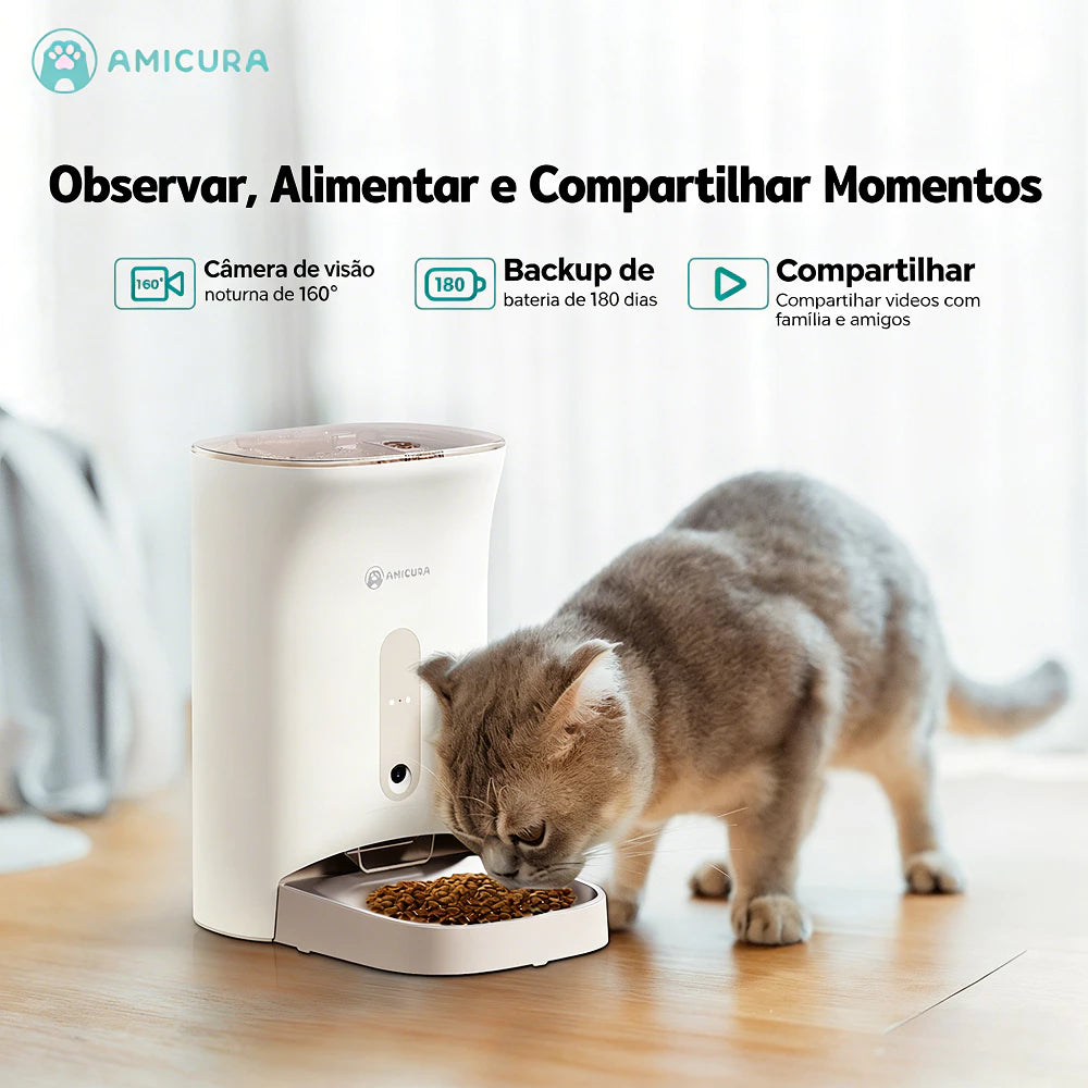 Comedouro Automático com Câmera 2K e Controle por App para Cachorro e Gato Amicura™
