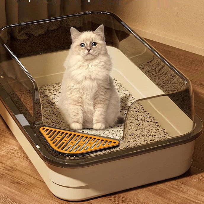 Caixa de Areia Semi Fechada Extra Grande para Gato com Pazinha Higiênica 60cm MeowSpace™