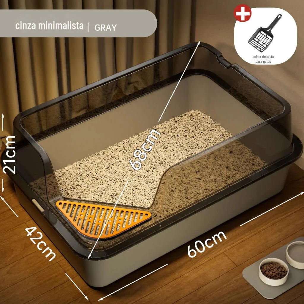 Caixa de Areia Semi Fechada Extra Grande para Gato com Pazinha Higiênica 60cm MeowSpace™