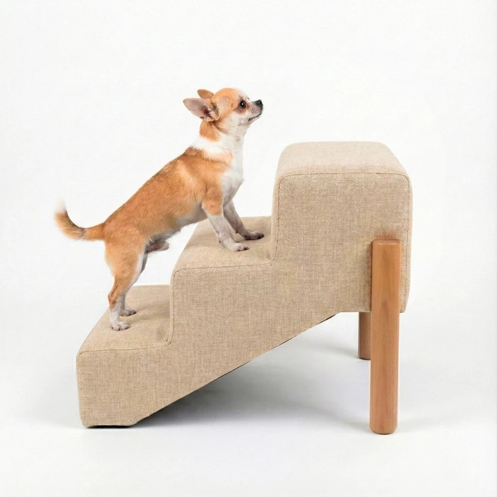 Escada Pet Linho com Pés de Madeira Antiderrapante para Cachorro e Gato até 40kg StepComfort™