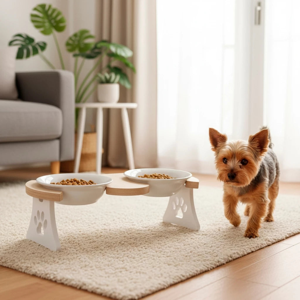 Comedouro Elevado Ergonômico com Tigelas de Porcelana para Cachorro e Gato Newlly™