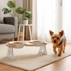 Comedouro Elevado Ergonômico com Tigelas de Porcelana para Cachorro e Gato Newlly™