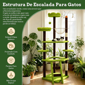 Árvore Arranhador Multinível para Gato com Casinha Camas e Brinquedo Interativo Automático Catwood™