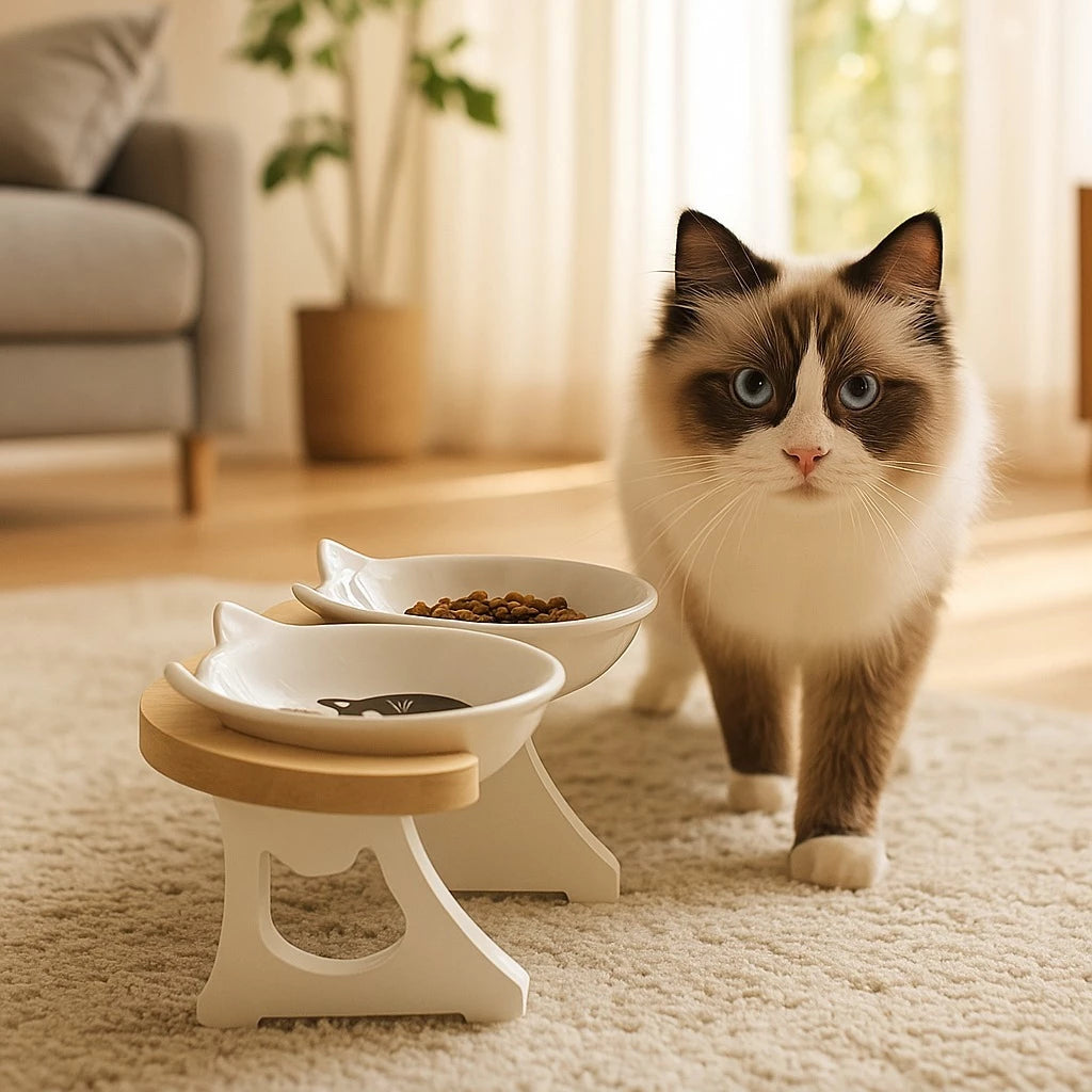 Comedouro Elevado Ergonômico com Tigelas de Porcelana para Cachorro e Gato Newlly™