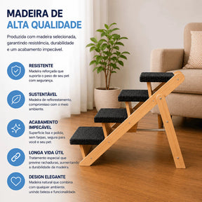 Escada Dobrável Antiderrapante 4 Degraus para Cachorro e Gato até 50kg em Madeira Stepzy™