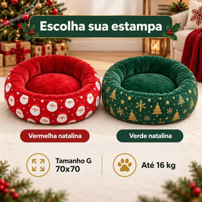 Cama Natalina Redonda Macia 70x70cm com Fundo Impermeável para Cachorro e Gato até 16kg NoelNest™