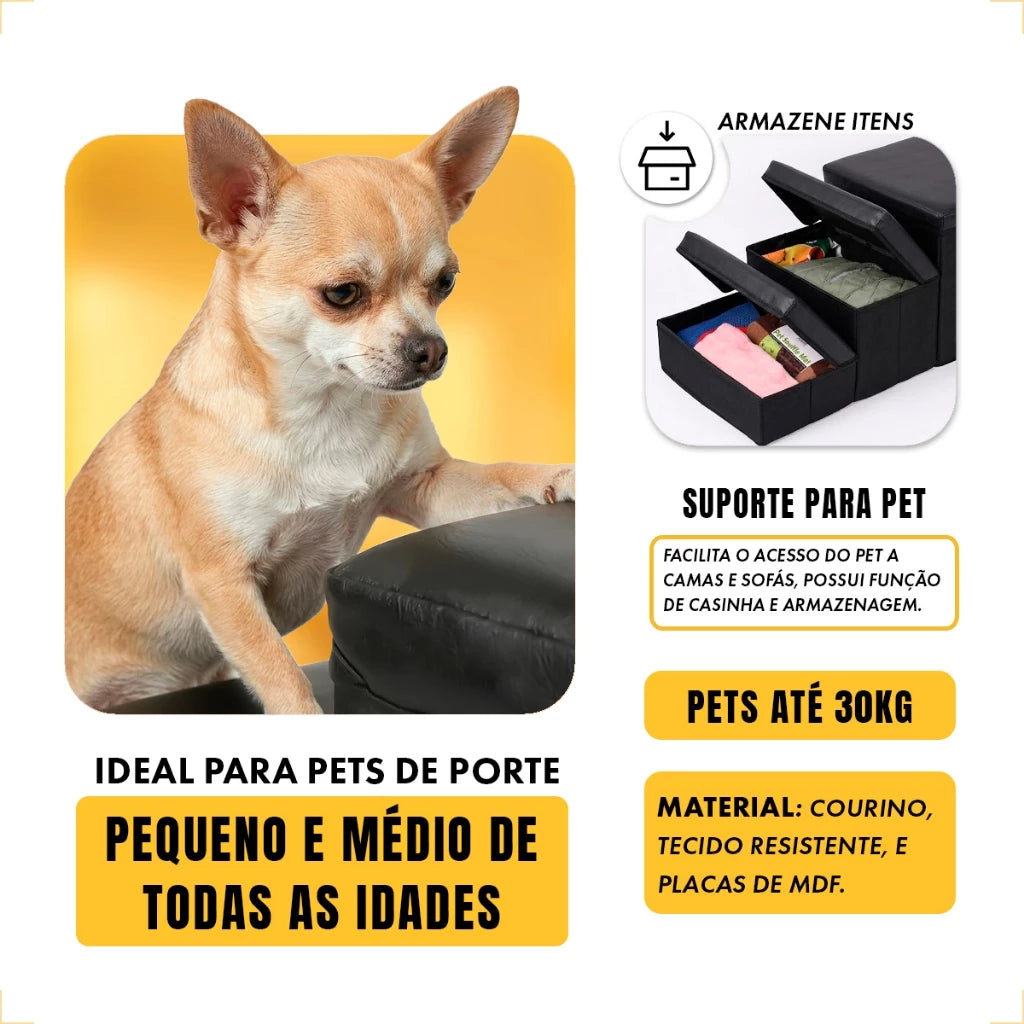Escada Dobrável 3 Degraus com Casinha e Armazenamento para Cachorro e Gato StepNest™