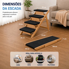 Escada Dobrável Antiderrapante 4 Degraus para Cachorro e Gato até 50kg em Madeira Stepzy™