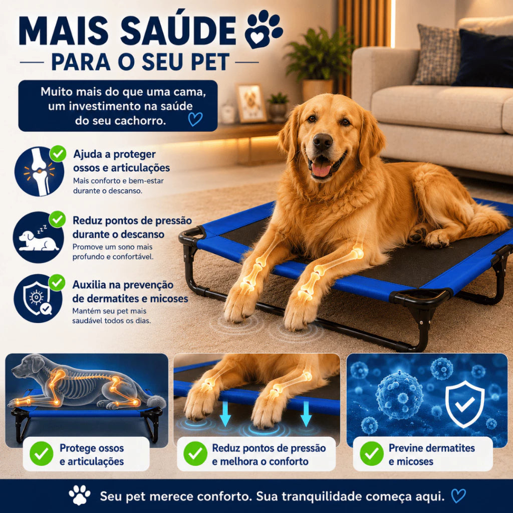 Cama Pet Para Cachorro Suspensa Elevada Lavável Impermeável Grande GG Ortopédica Até 50kg 105x61cm