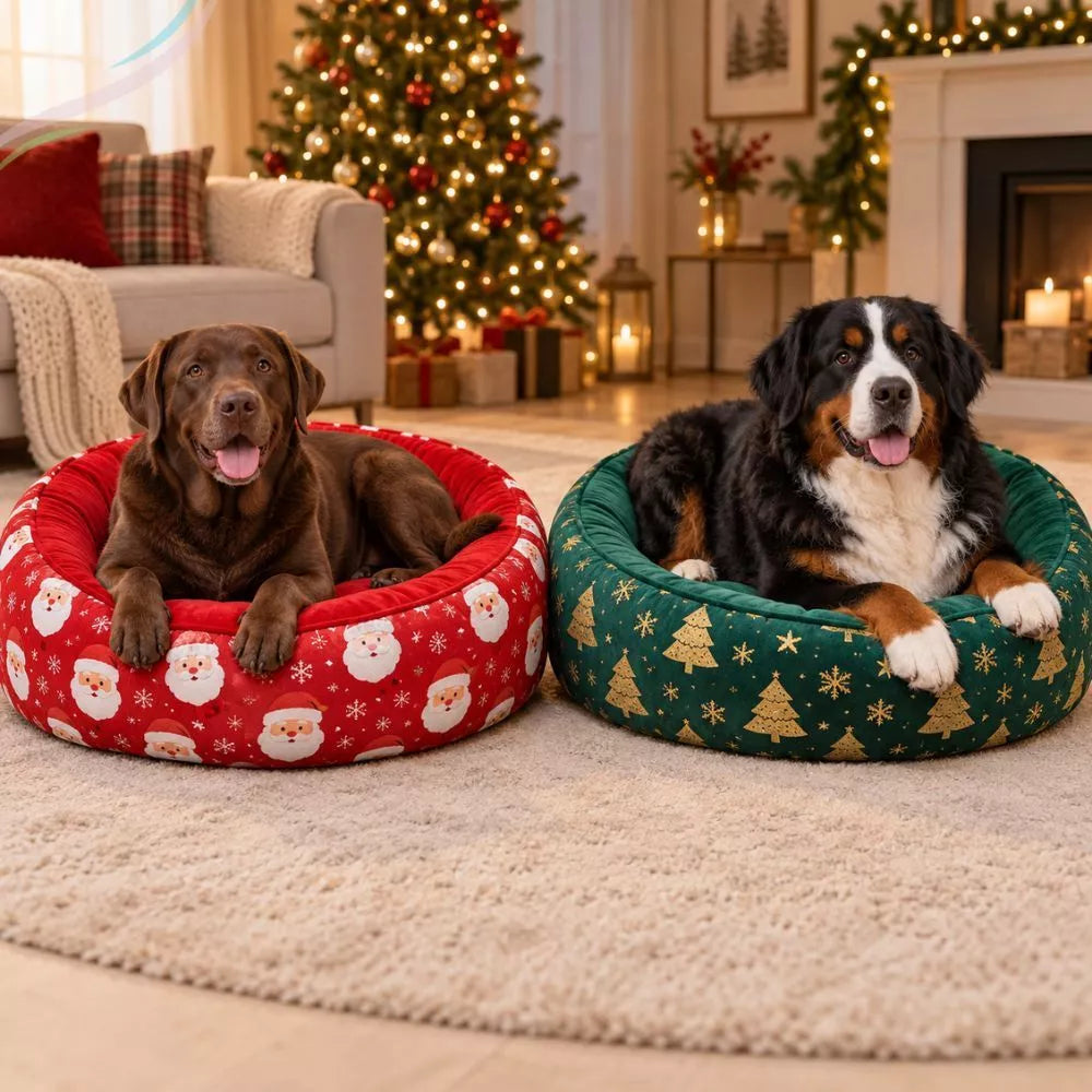 Cama Natalina Redonda Macia 70x70cm com Fundo Impermeável para Cachorro e Gato até 16kg NoelNest™