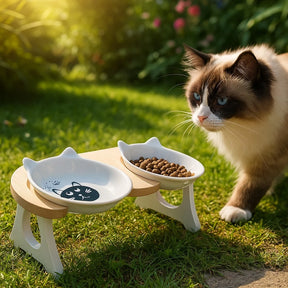 Comedouro Elevado Ergonômico com Tigelas de Porcelana para Cachorro e Gato Newlly™