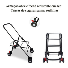 Carrinho Dobrável Ventilado com Porta-Copos para Cachorro e Gato até 15kg Shark Blue