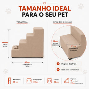 Escada 4 Degraus 60cm Antiderrapante para Cachorro e Gato Acesso à Cama e Sofá Snouty™