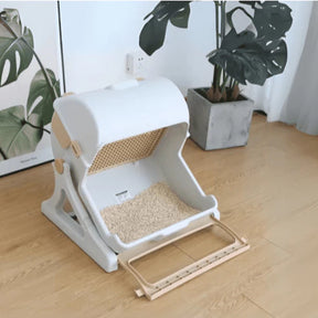 Caixa de Areia Easy Clean Espaçosa com Tampa Removível e Entrada Ampla para Gato Marrom Chalesco