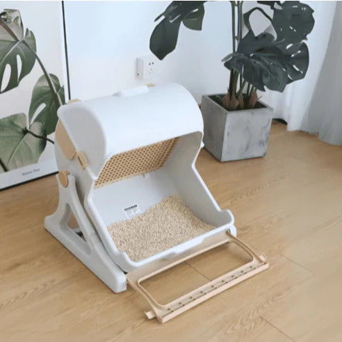 Caixa de Areia Easy Clean Espaçosa com Tampa Removível e Entrada Ampla para Gato Marrom Chalesco