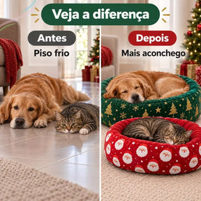Cama Natalina Redonda Macia 70x70cm com Fundo Impermeável para Cachorro e Gato até 16kg NoelNest™