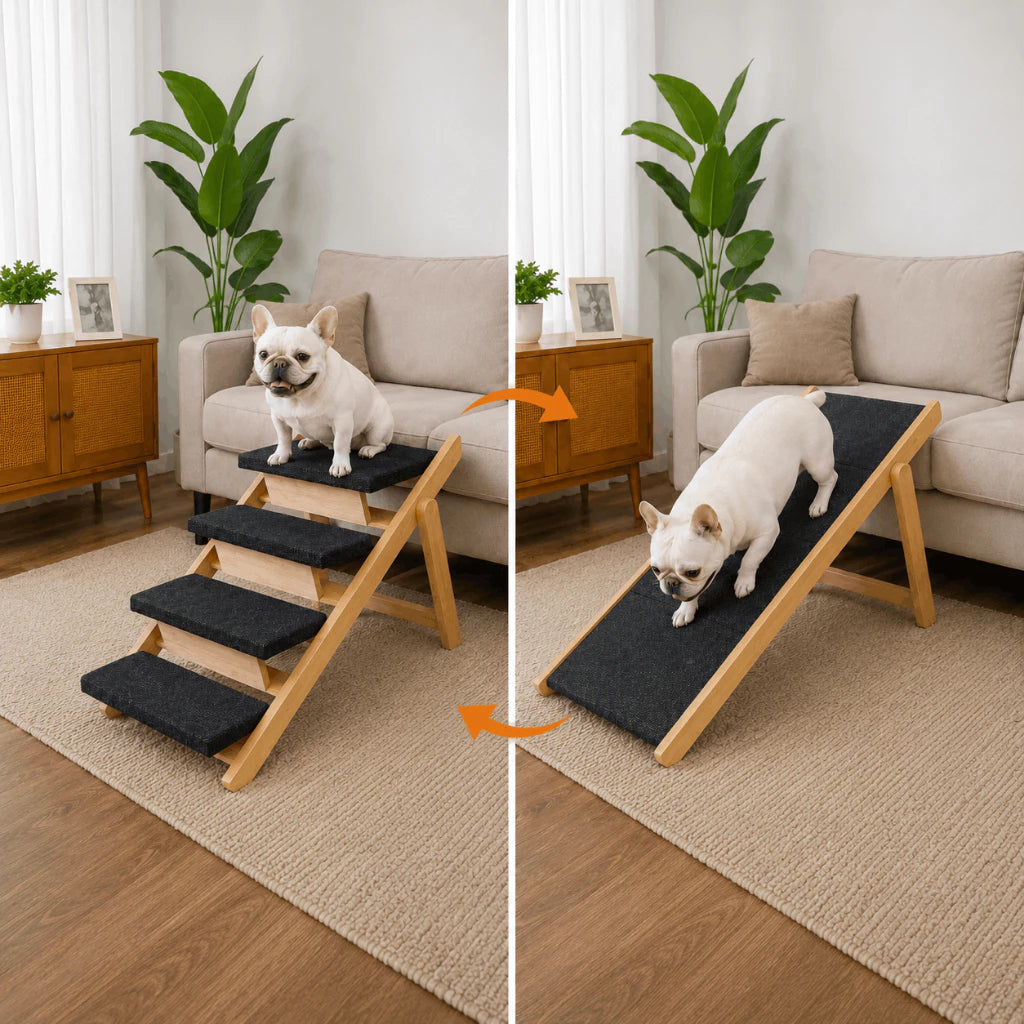 Escada Dobrável Antiderrapante 4 Degraus para Cachorro e Gato até 50kg em Madeira Stepzy™
