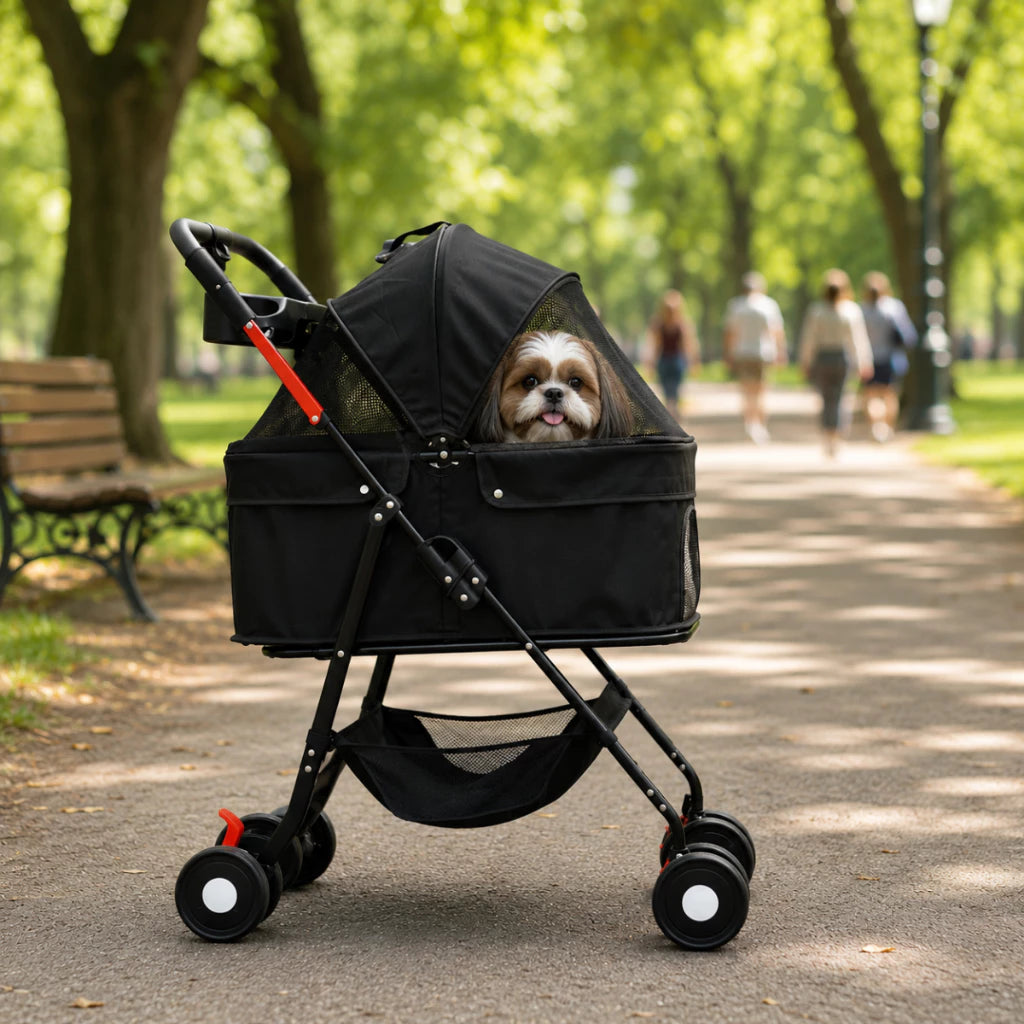 Carrinho Dobrável Ventilado com Porta-Copos para Cachorro e Gato até 15kg Shark Blue