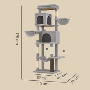 Arranhador Grande Torre 174cm com 2 Tocas, 2 Cestos e Sisal para Gatos ClawNest™