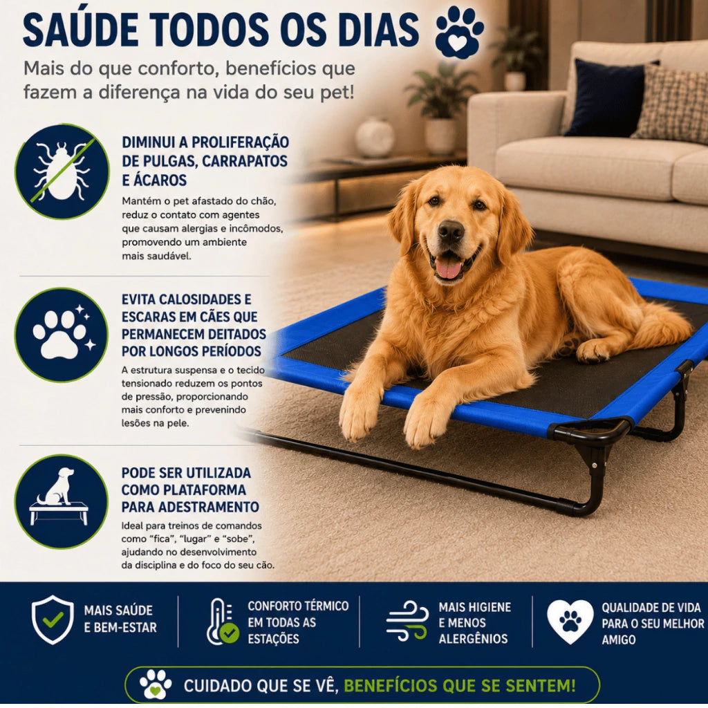 Cama Pet Para Cachorro Suspensa Elevada Lavável Impermeável Grande GG Ortopédica Até 50kg 105x61cm