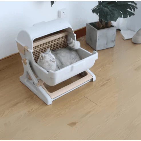 Caixa de Areia Easy Clean Espaçosa com Tampa Removível e Entrada Ampla para Gato Marrom Chalesco