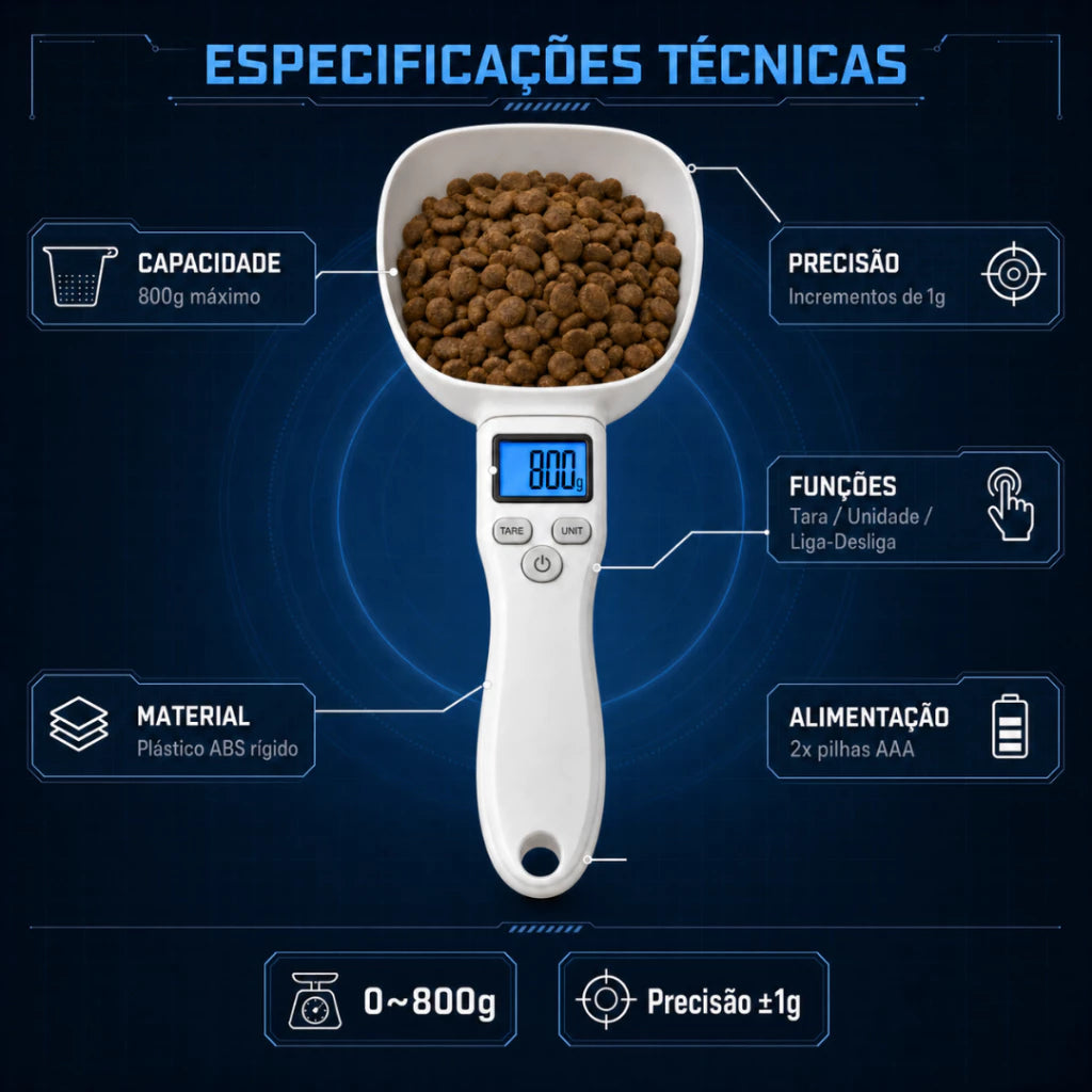 Colher Balança Digital de Precisão para Ração de Cachorro e Gato Medidor de Porções Dosefy™