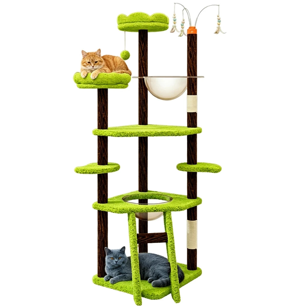 Árvore Arranhador Multinível para Gato com Casinha Camas e Brinquedo Interativo Automático Catwood™