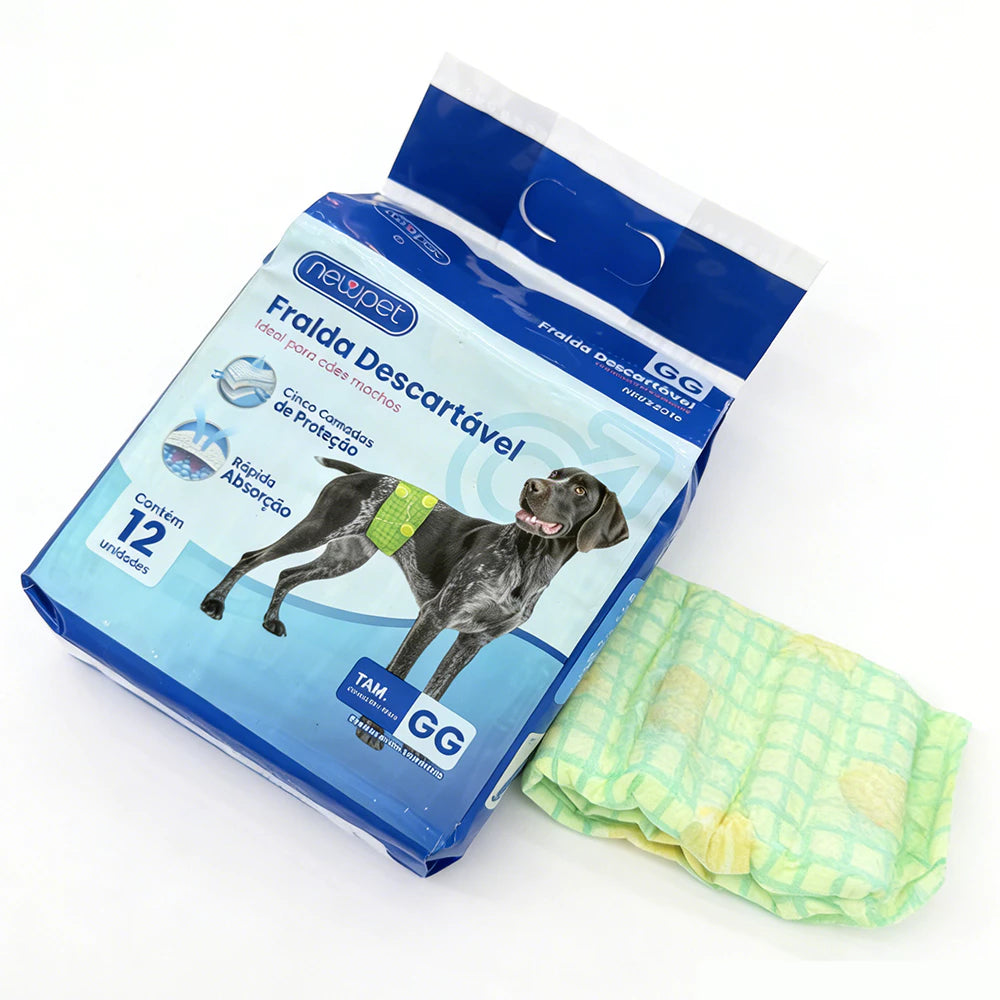 Fralda Higiênica Descartável para Cachorro Macho Anti Vazamento 12 Unidades Newpet™